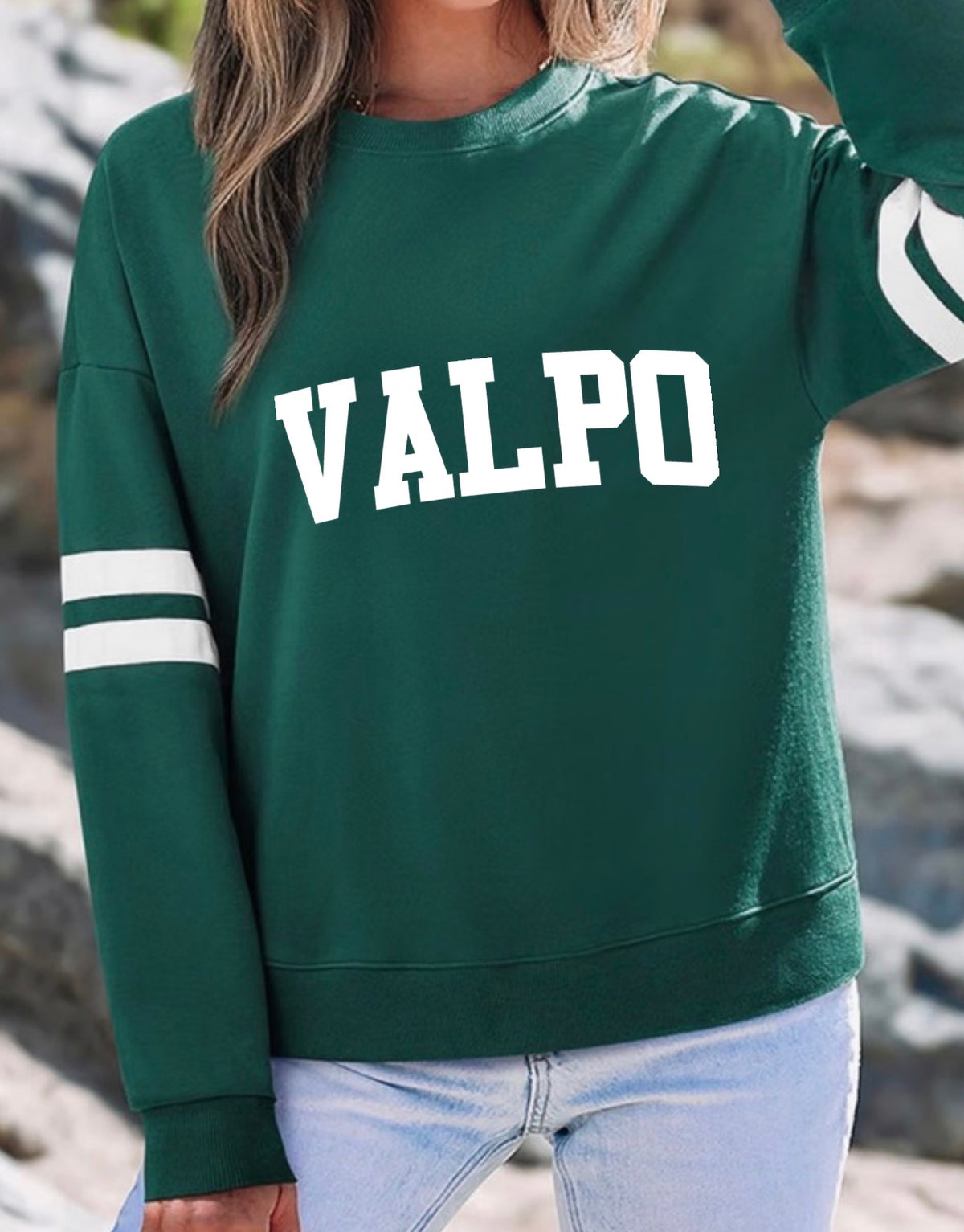 Green Varsity Stripe Crewneck