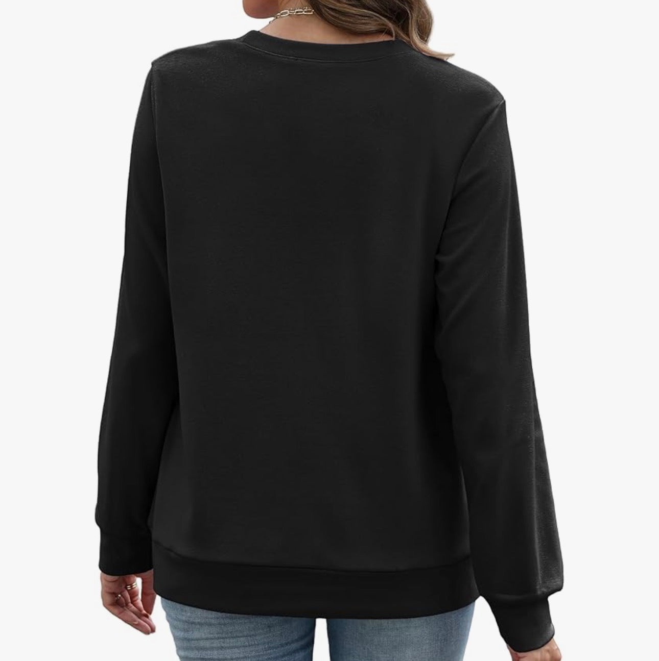 Black Crewneck Pocket Lightweight Sweatshirt